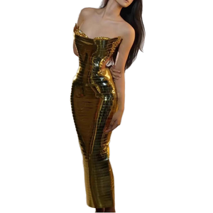 Korset payet seksi wanita, rok panjang 2 potong Set untuk festival penyanyi pertunjukan panggung Cocktail klub pesta malam - Product Image 4