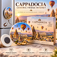 Aimant de réfrigérateur en céramique souvenir de Turquie Cappadocia avec paysage de montgolfière, coffret cadeau, aimant de réfrigérateur personnalisé, souvenir en gros