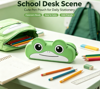 Trousse à crayons en silicone grenouille de dessin animé, facile à nettoyer, pochette souple en silicone pour enfants et étudiants, étui scolaire pour stylos