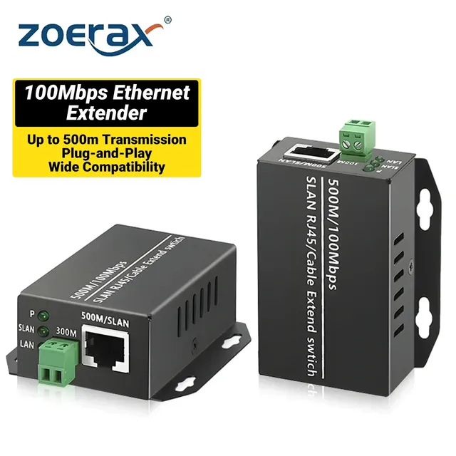 ZoeRax 100Mbps Ethernet Extender 500M Cat5e Cat6 LAN Extender Twisted Pair/Coax Cable Network Repeater for IP Camera
