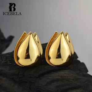 ICEBELA Non Tarnish 18k Pvd Gold Plated 925 Sterling Silver Chunky Water Tear Drop Gold Teardrop Silver Hoop Earrings For Girls