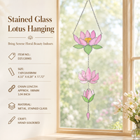 Attrape-soleil en verre teinté artisanal en forme de lotus pour décoration de fenêtre, ornement suspendu, décoration de jardin vintage, cadeau de mariage, vente en gros