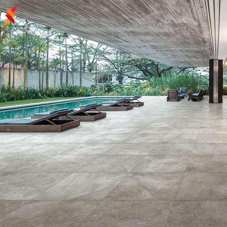 Carrelage de sol en céramique mate de style rustique, 600x600, taille standard, antidérapant pour extérieur, ciment