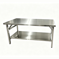 Table de travail pliante en acier inoxydable à 2 niveaux, table à manger rectangulaire pliable pour restaurant, hôtel, meubles de cuisine