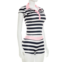 Conjunto de Shorts de Verano para Mujer Viviblook Y26ST233, Nuevo Top Corto Sexy Y2k con Cuello Solapa, Shorts Ajustados Casuales con Rayas, Dos Piezas
