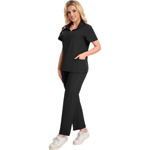 Women's Red Scrub Set With Zipper Top And Straight Leg Pants Moisture Wicking Hospital Uniform Split Set - Product Image 2