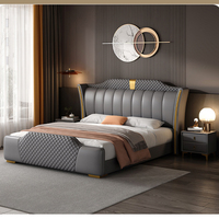 Lit King Size en Bois avec Cadre en Bois, Meubles de Chambre à Coucher, Lit Confortable en Cuir, Rangement, Luxe, Chambre Adulte
