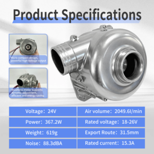 มอเตอร์ไดร์เวอร์ในตัวแบบไร้แปรงถ่าน 24V DC พร้อมพัดลมแรงเหวี่ยงขนาดใหญ่ ปริมาณลม 2000 ลิตร/นาที กันน้ำ สำหรับเครื่องล้างจาน - Product Image 3