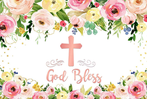 Baptême toile de fond première Sainte Communion fond pour la photographie fille baptême Floral Rose dieu dieu bénisse anniversaire papier peint - Product Image 3