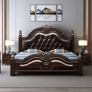 Cama Moderna de Lujo con Estructura de Madera Sólida, Tamaño King, con Diseño de Cuero Genuino, Almacenamiento y Muebles para Dormitorio WB-005 Estilo Europeo - Product Image 1