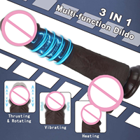 Schwarzer Teleskopischer Realistischer Dildo Vibrator mit Fernbedienung, Stoßfunktion, Heizung, Silikon, Starke Vibration, Erwachsenen-Sexspielzeug für Frauen
