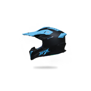 Le casque de motocross JPX Fox3 à sangle magnétique est noir jais avec une finition bleu mat pour des performances et un style tout-terrain extrêmes. - Product Image 1