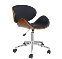 Chaise de bureau moderne du milieu du siècle en bois courbé avec revêtement en cuir PU, chaise de bureau pivotante réglable, base en acier inoxydable pour salle à manger