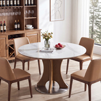 Tribesigns Mesa de Comedor Redonda de Piedra Sinterizada de 47 Pulgadas con Base de Pedestal de Madera Maciza para 4-6 Personas, Cocina, Comedor