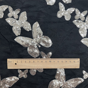Fabricante de China, precio al por mayor, patrón de mariposa, encaje bordado, lentejuelas tejidas, tela de poliéster 100% para zapatos, textiles para el hogar - Product Image 5