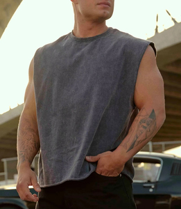 Canotte da <span class=keywords><strong>uomo</strong></span> in cotone a maglia tinta unita, oversize, stile streetwear, pesanti, girocollo, ecologiche, traspiranti, vestibilità ampia, taglio corto e squadrato - Product Image 2