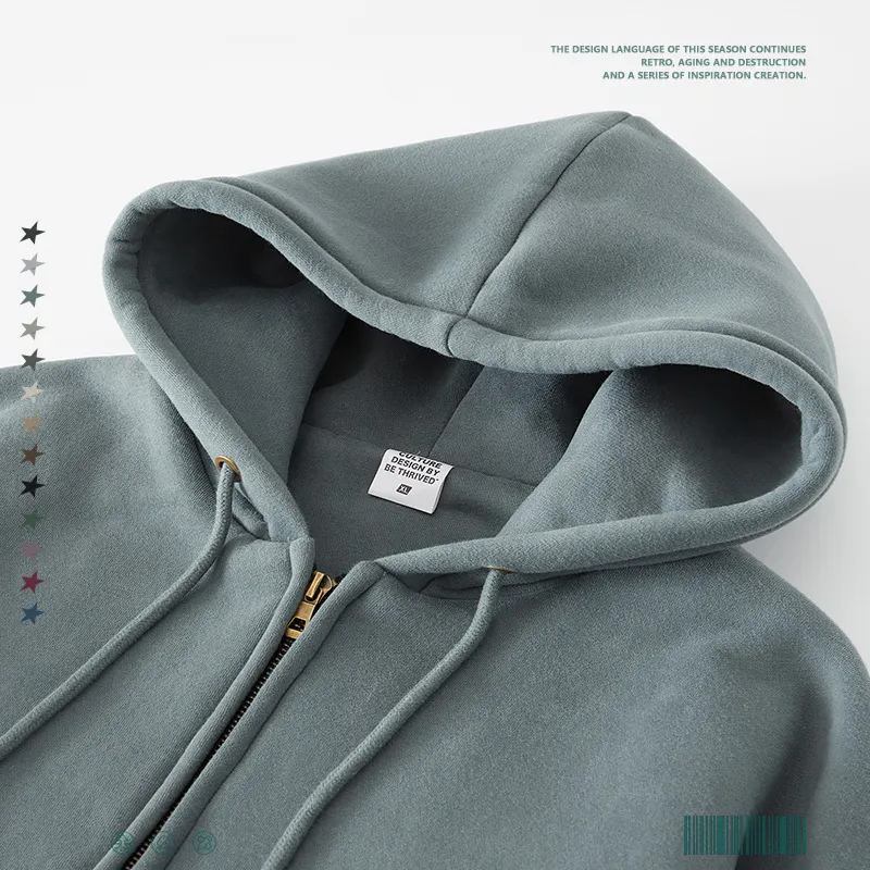 wholesale New Designs Small MOQ Blank Custom heavy thicken Zip Hoodies Men's Oversized Sweatshirt Zip Up Hoodie
