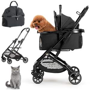 Poussette 3 en 1 pour petits chiens moyens chiots chats Coussin de transport détachable Cadre en aluminium léger et <span class=keywords><strong>pliable</strong></span> Double entrée sans fermeture éclair - Product Image 1