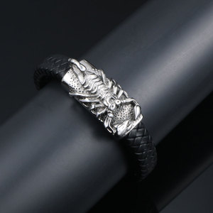 Pulsera de Cuero Trenzado Estilo Retro Europeo Americano, Brazalete de Acero de Titanio con Escorpión para Hombre, CE527 - Product Image 3