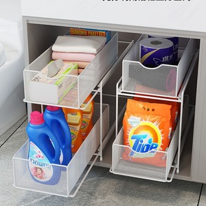 Organisateur de salle de bain moderne en métal à double niveau avec installation par crochets - Étagère coulissante <span class=keywords><strong>sous</strong></span> l'évier pour rangement - Product Image 3