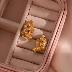 Fanhua Ohrring hochwertiger wasserdichter Schmuck 18K Edelstahl übergroßer Knoten Ohrring vergoldete Stecker-Ohrringe für Damen