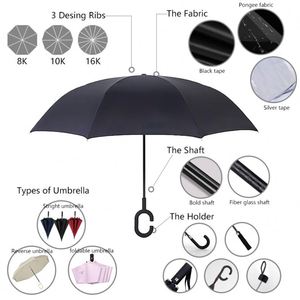 Nouveau design, 8 baleines robustes, impressions de logo complètes, parapluie inversé coupe-vent manuel, pratique et mains libres, avec poignée en C - Product Image 6
