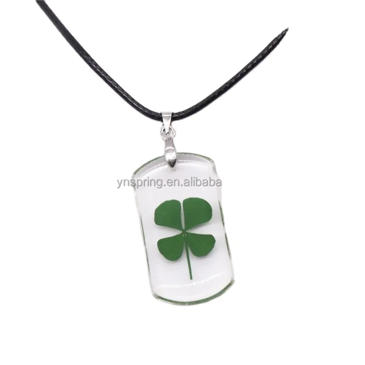 Оптовая продажа, декоративное креативное хлопковое ожерелье из смолы на заказ, ожерелье с четырьмя листьями клевера