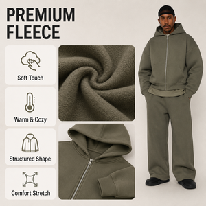 Set Tuta Sportiva <span class=keywords><strong>Sostenibile</strong></span> Personalizzata per <span class=keywords><strong>Uomo</strong></span>, Felpa con Zip e Pantaloni in Cotone 100% da 420gsm, Stile Boxy Cropped - Product Image 3