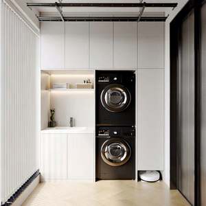 Hotel Laundry Room Built-in Washing Machine Apartment Laundry Cabinet with <b>Drawer</b> Custom <b>Storage</b> Cabinet Laundry Room with Sink - Product Image 1