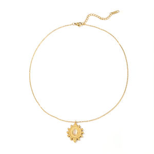 Deslustre joyería libre Memoria Lindia 18K chapado en oro Acero inoxidable diseño ovalado piedra Natural colgante girasol collar - Product Image 3