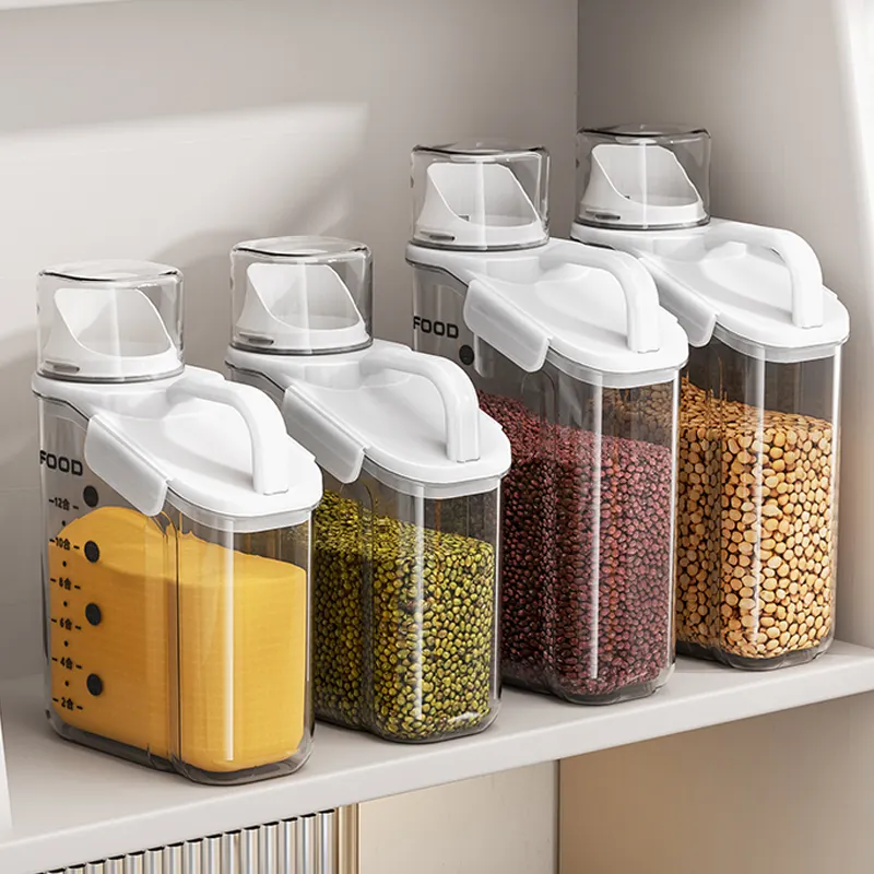 Atacado Grão Tanque Transparente Barril De Arroz Eco Amigável Plástico Bulk Food Storage Container Cereal Dispenser Para Farinha De Arroz