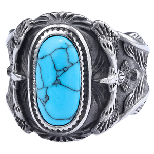 Mode Zilveren Sieraden Onderdrukken Turquoise Rvs Ringen Voor Mannen Groothandel - Product Image 3