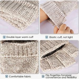 Gants en laine sans doigts isolants thermiquement pour femmes et hommes, mitaines convertibles tricotées chaudes pour l'hiver <span class=keywords><strong>avec</strong></span> <span class=keywords><strong>rabat</strong></span> - Product Image 2