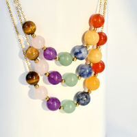 Collar Bohemio de Acero Inoxidable con Cuentas, Colgante de Piedra Natural AAA, Cadena de Eslabones Tejida a Mano, Bañado en Oro, Unisex
