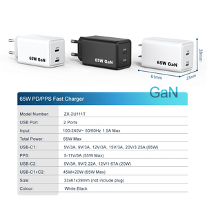 <span class=keywords><strong>Cargador</strong></span> Gan de 65w Personalizado, Material de PC con USB-C para iPhone, <span class=keywords><strong>Samsung</strong></span>, Laptop, Teléfono Móvil, <span class=keywords><strong>Cargador</strong></span> de Pared de 65w Tipo C, Carga Súper Rápida QC PD - Product Image 6