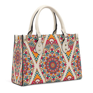 Bolso de cuero PU bohemio con patrón de Mandala Beige para mujer POD Dropship personalidad señora bolso de mano - Product Image 1