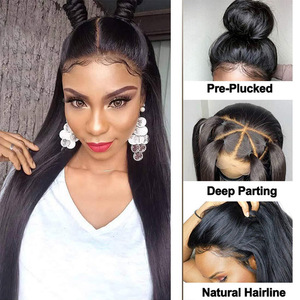 Perruque Lace Front en Cheveux Humains Brésiliens 13x4, Dentelle Transparente, Longue et Lisse, Noir Naturel, Densité 180%, Perruques Faite à la Main pour Femmes - Product Image 6