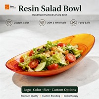 Tigela/Prato Oval de Poliresina Durável de Grau Alimentício para Salada com Efeito Mármore Laranja para Atacado – Ideal para Hotéis, Restaurantes e Uso Doméstico