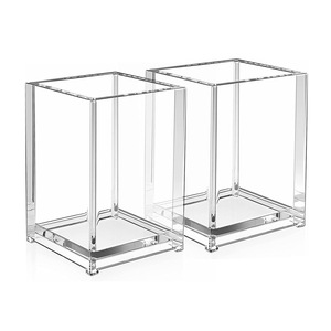 Porte-stylo en acrylique transparent, organisateur de bureau carré, pour le rangement de la papeterie du bureau ou du dortoir, conteneur en plastique pour pinceaux de maquillage - Product Image 3