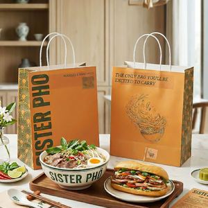 Custom Eco-Friendly Disposable Restaurant Kraft Paper Container Handles Custom Logo Biodegradable Recyclable Fast Food <b>Pasta</b> - Product Image 2