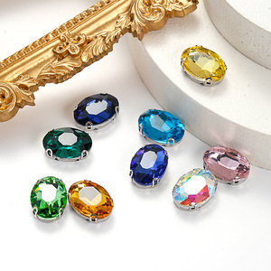Strass ovales en verre à 12 facettes, à dos plat, pour accessoires de robe de mariée et chaussures DIY YXZ1014 - Product Image 3
