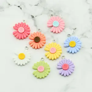 22mm Colorful Daisy Flower Flatback Resin Charms With Hooks For Earrings Necklace DIY Jewelry Making