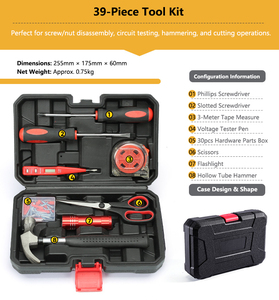 Kit d'outils de bricolage 39 pièces pour débutants, étui rigide, ciseaux <span class=keywords><strong>en</strong></span> acier au carbone, marteau à <span class=keywords><strong>tube</strong></span> creux, ensemble d'outils à main convivial pour les étudiants, idéal pour l'artisanat - Product Image 1