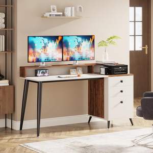 Bureau d'<span class=keywords><strong>ordinateur</strong></span> de 56 pouces avec armoire à tiroirs, bureau ergonomique avec étagères <span class=keywords><strong>pour</strong></span> moniteur, table d'<span class=keywords><strong>ordinateur</strong></span> avec espace <span class=keywords><strong>pour</strong></span> <span class=keywords><strong>imprimante</strong></span> - Product Image 4