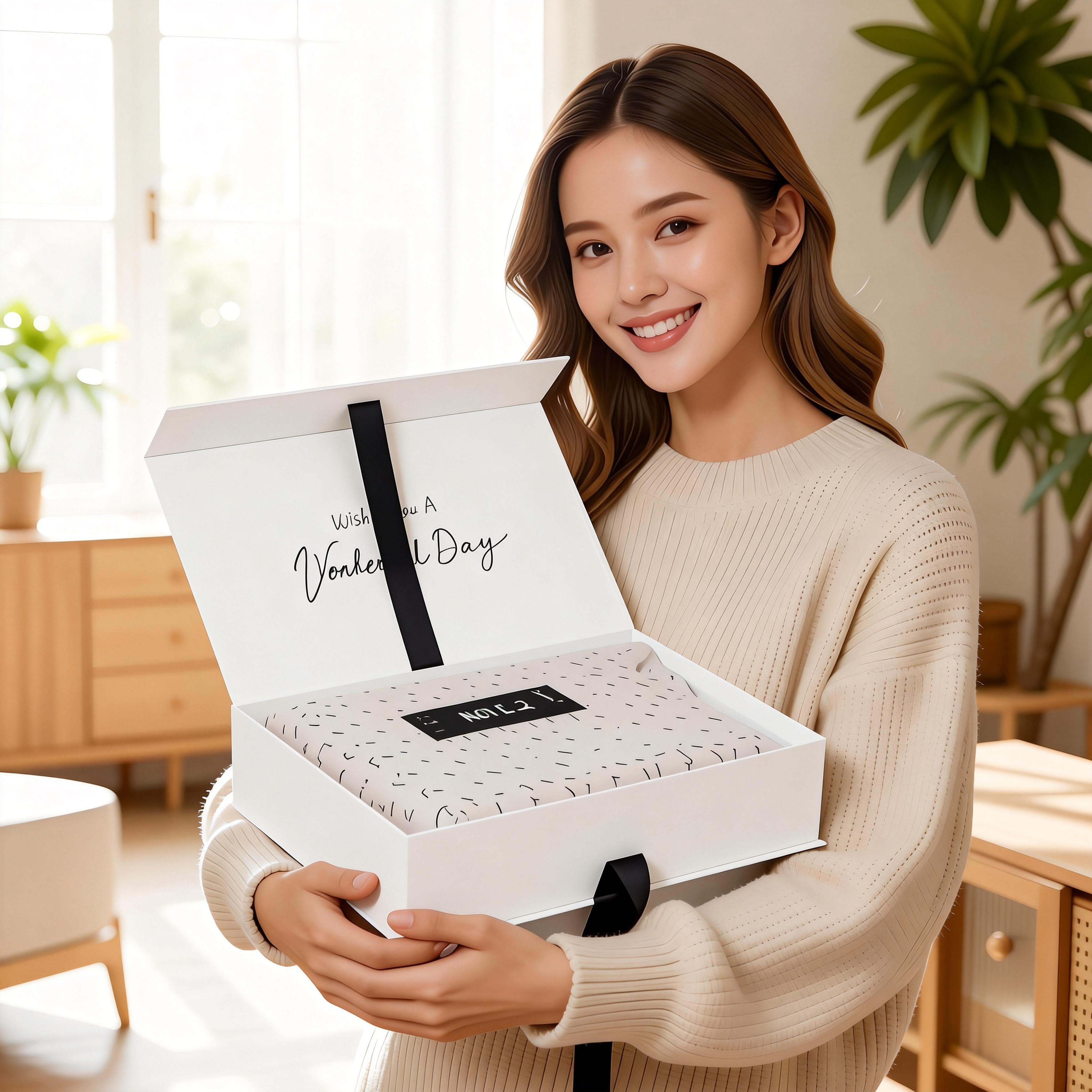 Custom LOGO High-End White Magnetic Folding Gift Box Eco-Friendly Paperboard Packaging