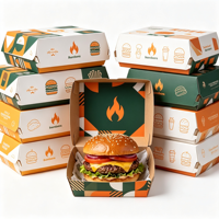 Boîte à hamburger biodégradable en carton blanc avec motif personnalisé, emballage jetable pour hamburger à emporter, vente en gros d'usine, en stock