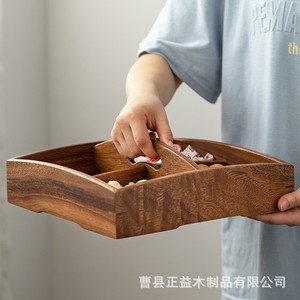 Solid Wood Fruit Plate Box 4 Compartment Square <b>Storage</b> <b>Tray</b> For Nuts Snacks Home Living Room Desktop Organizer - Product Image 4