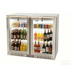 Double glass door commercial stainless steel embedded 3 bar refrigerator R600a, used for displaying fruit drinks and beer - Product Image 1