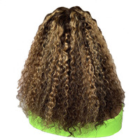 Perruques Courtes Bob Bouclées Ondulées avec Dentelle Frontale, Cheveux Remy Brun Clair, Couleur Mèches, Coupe Droite, pour Femmes Noires - Vente en Gros