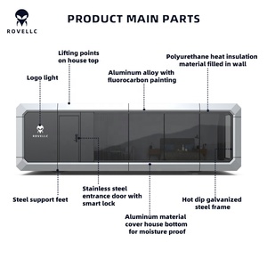 Maison modulaire en acier à 2 chambres, type capsule, avec lit dépliable, capacité 4 personnes, 38 m², alimentée à l'énergie solaire, écologique - Product Image 2
